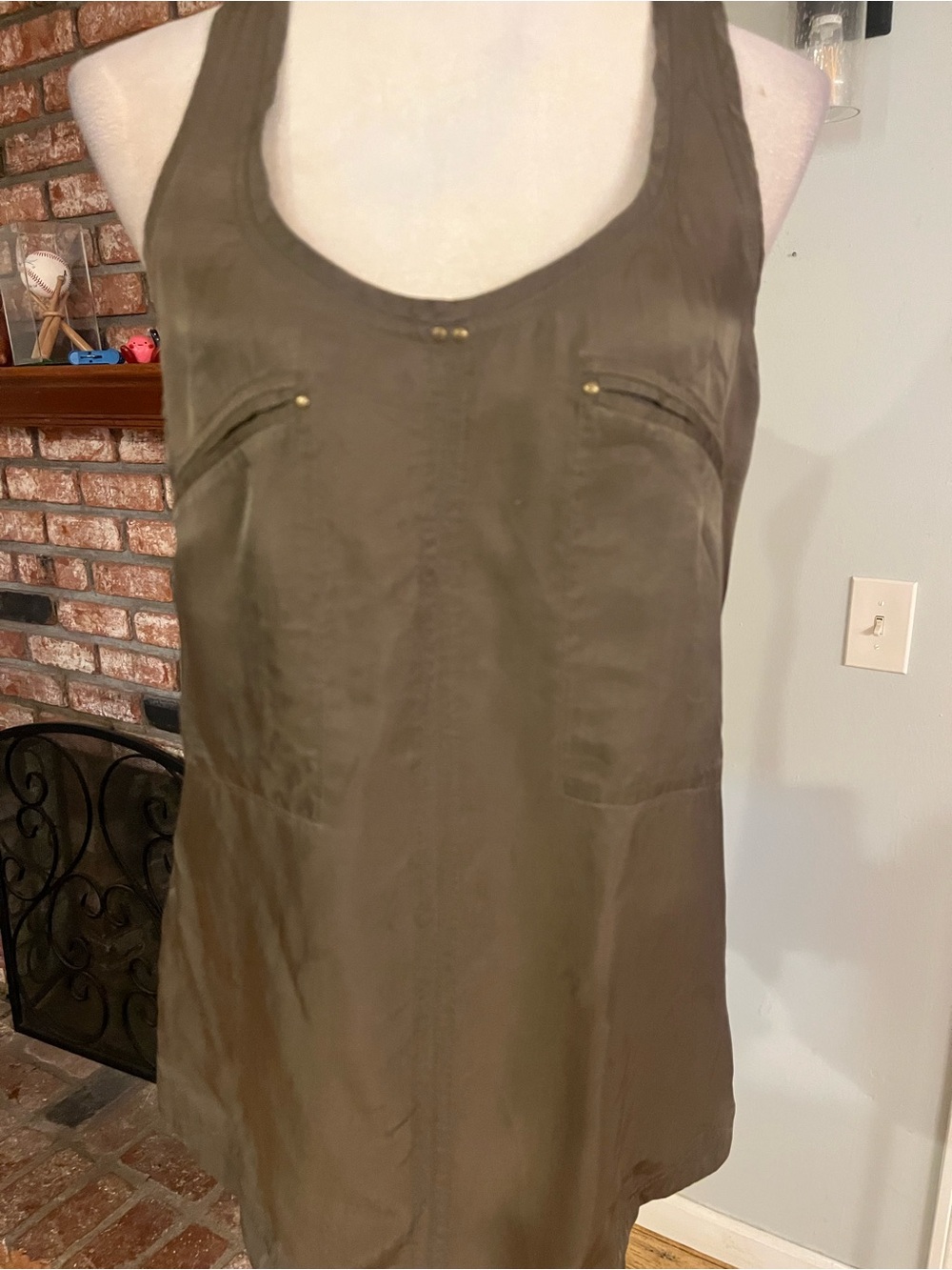 Diane Von Furstenberg Olive Green Silk Blend Tank Top